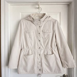 New York & Company Tan Hooded Utility Jacket with drawstring Waist & Hem Size:XL